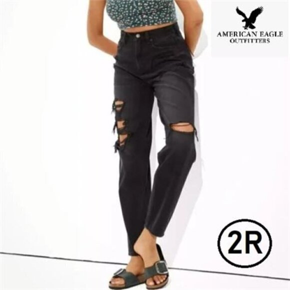 American Eagle, Women's Ripped Mom Jeans - Black Wash. Size: 2 Regular. NWT - Picture 3 of 16